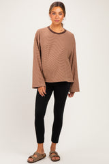 Brown Striped Long Sleeve Crewneck Maternity Shirt