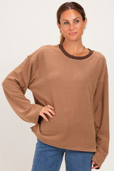Brown Striped Long Sleeve Crewneck Maternity Shirt