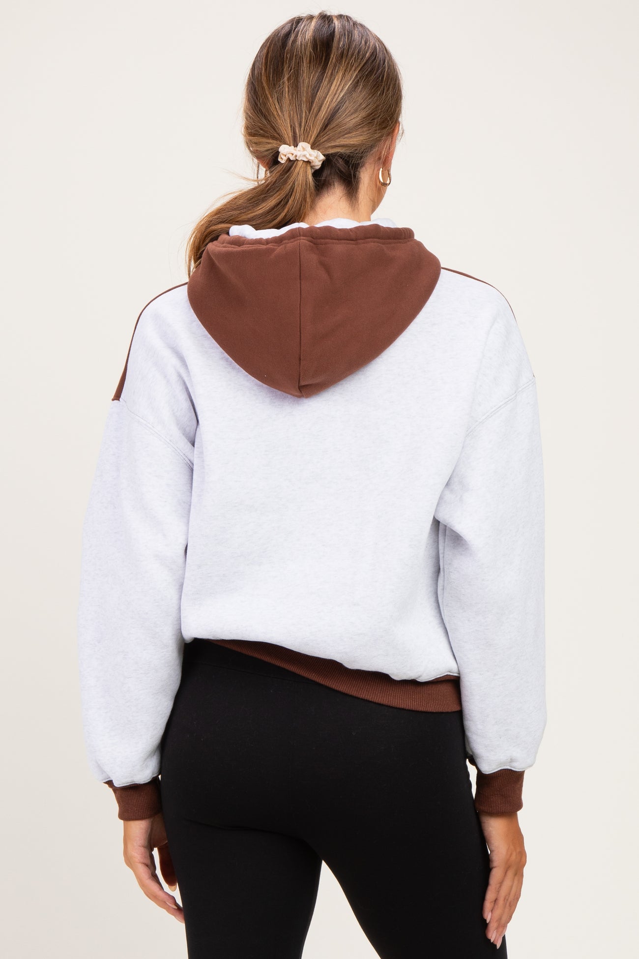 Brown Colorblock Maternity Pullover Hoodie