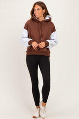 Brown Colorblock Pullover Hoodie