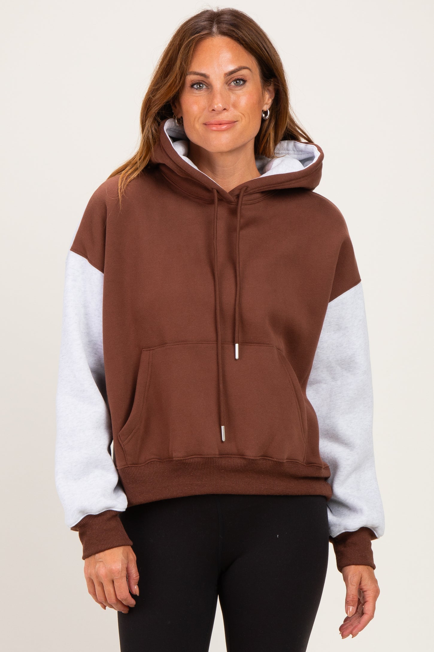 Brown Colorblock Pullover Hoodie