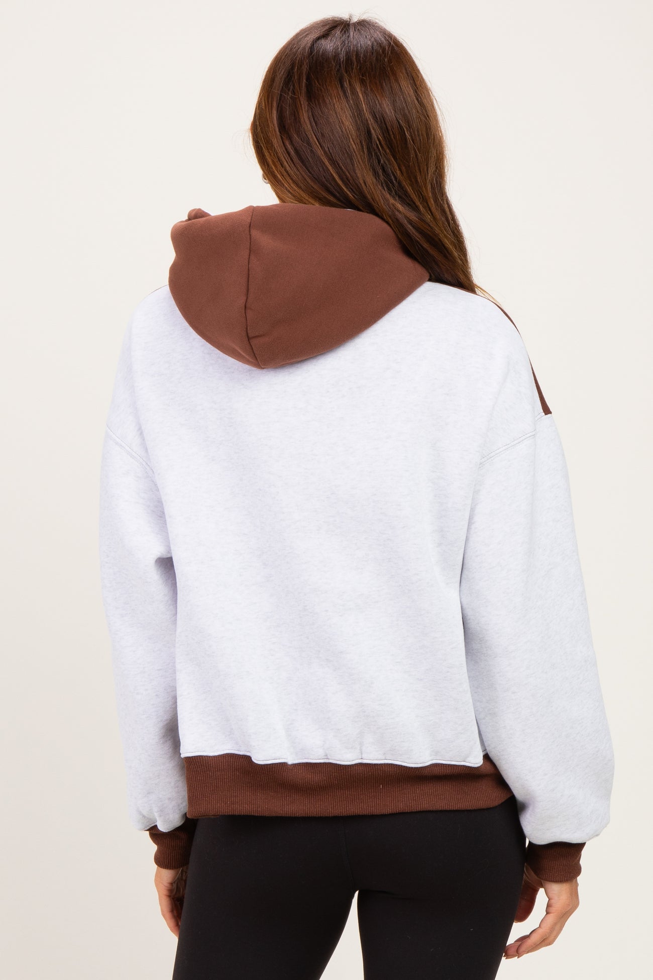 Brown Colorblock Pullover Hoodie