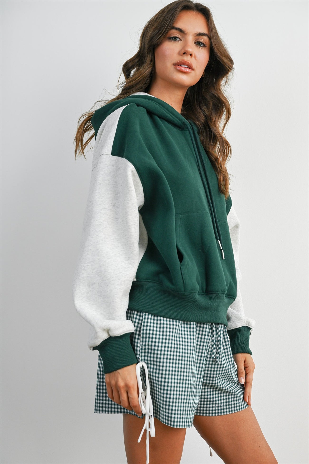 Hunter Green Colorblock Maternity Pullover Hoodie
