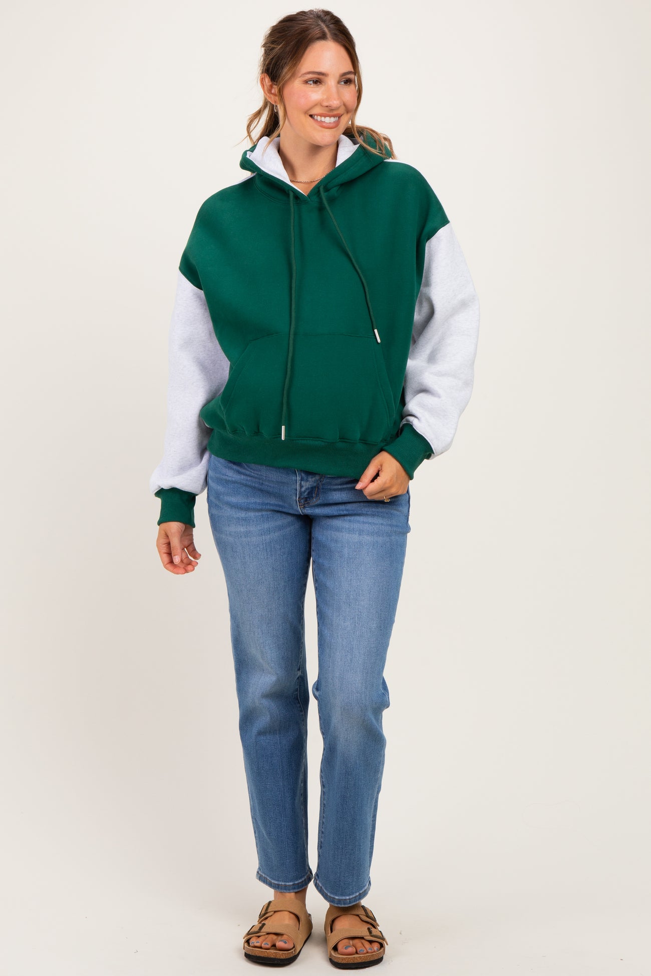 Hunter Green Colorblock Maternity Pullover Hoodie