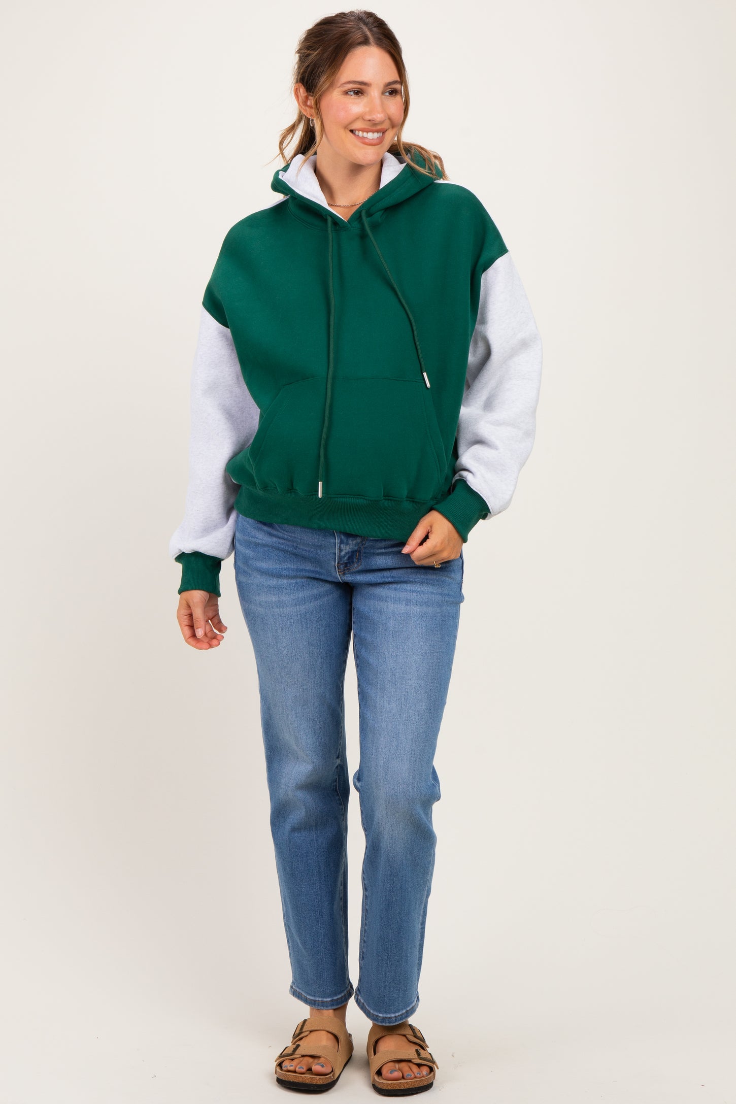 Hunter Green Colorblock Maternity Pullover Hoodie