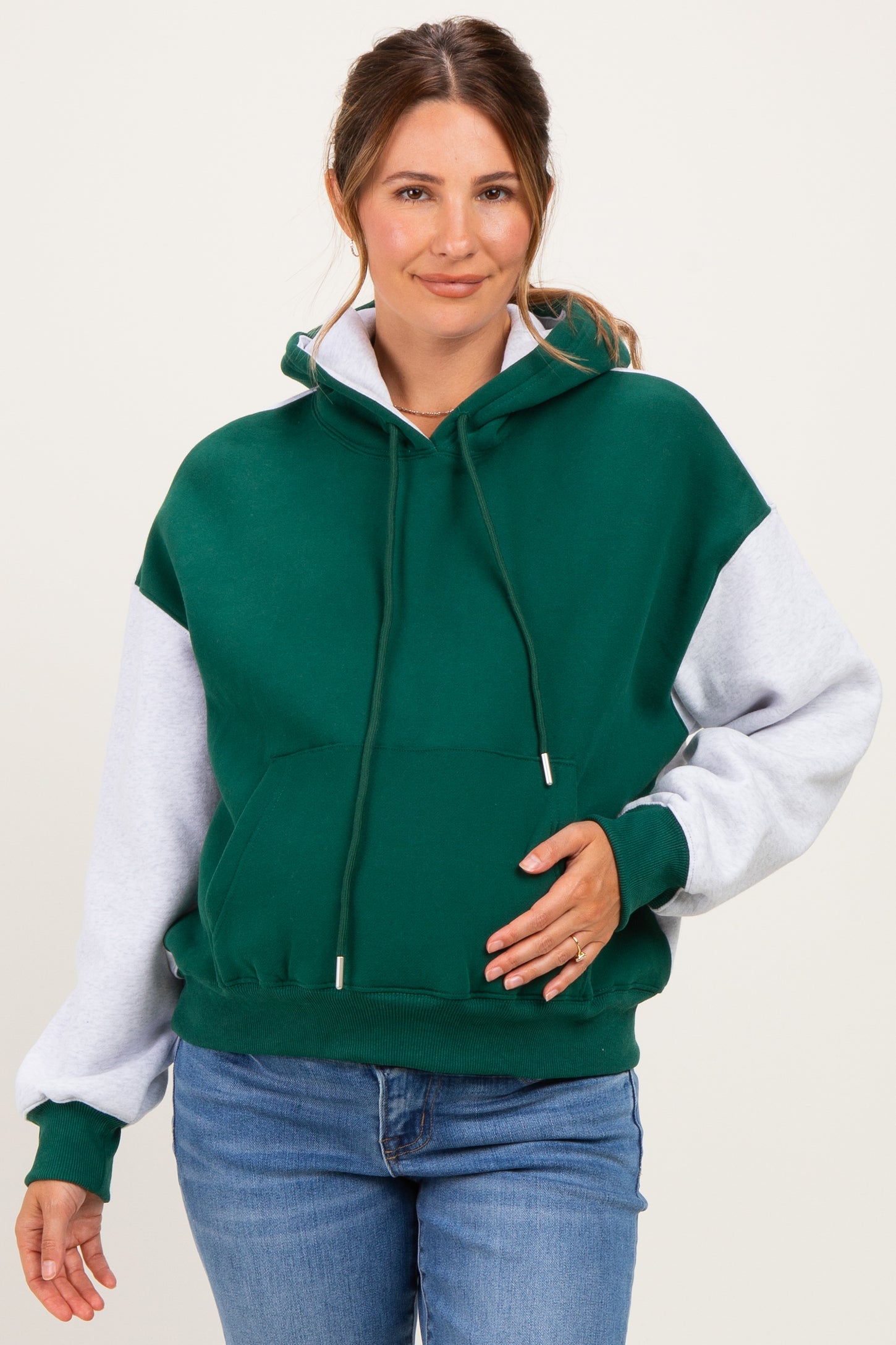 Hunter Green Colorblock Maternity Pullover Hoodie