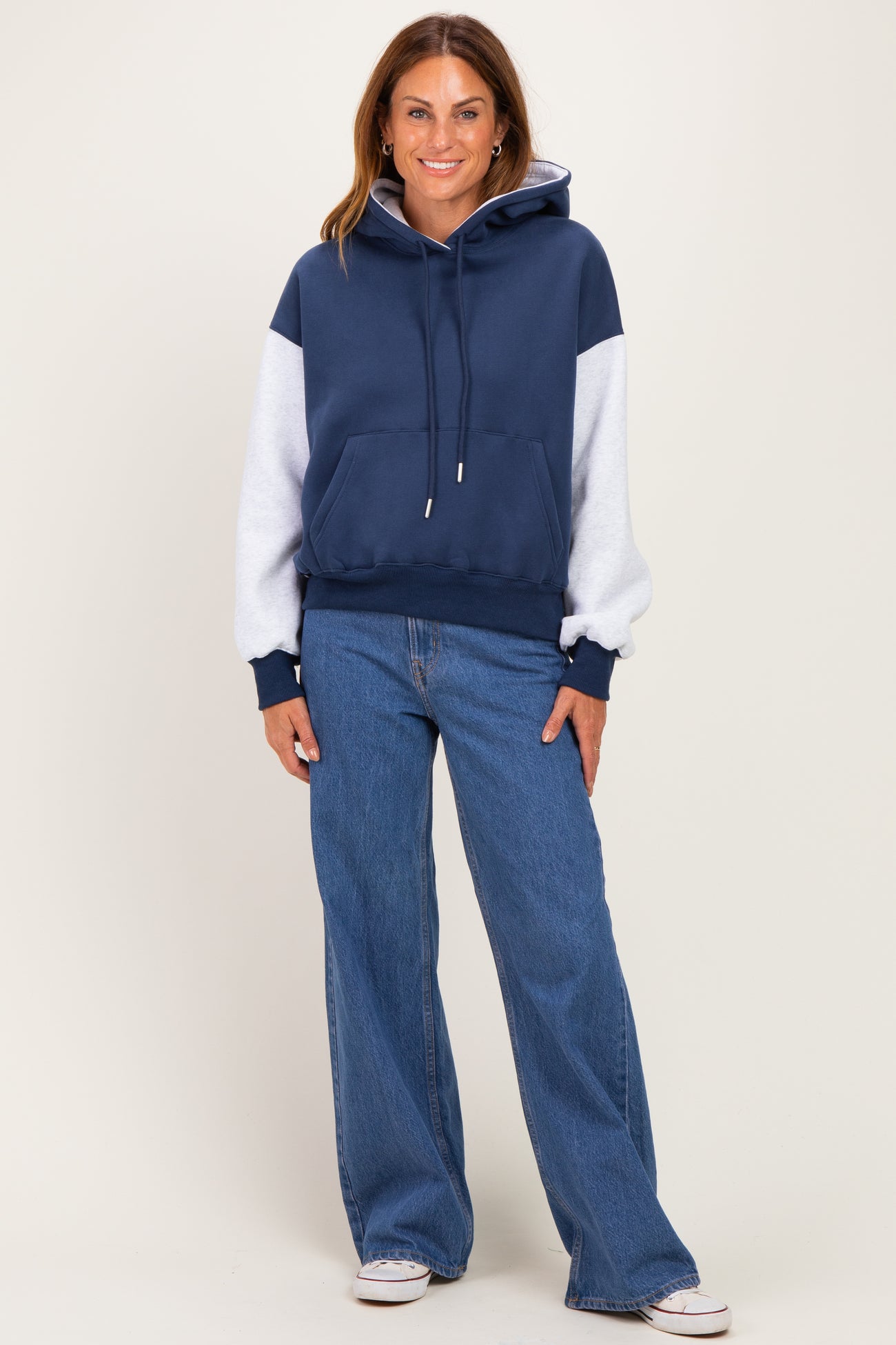 Navy Colorblock Pullover Hoodie