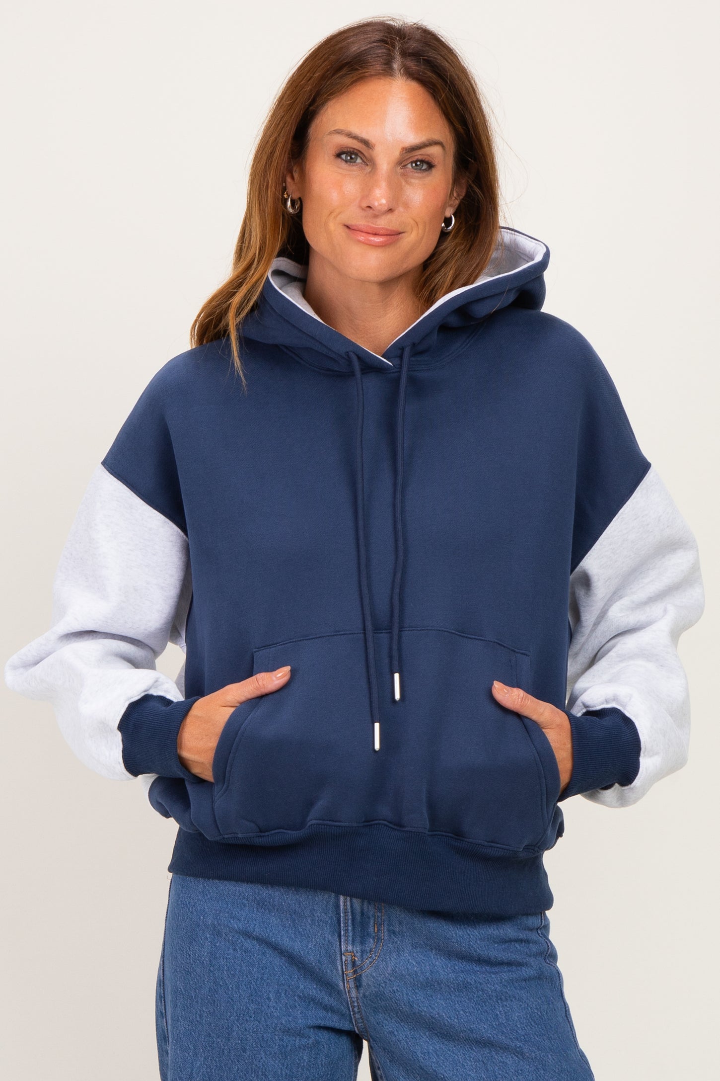 Navy Colorblock Pullover Hoodie