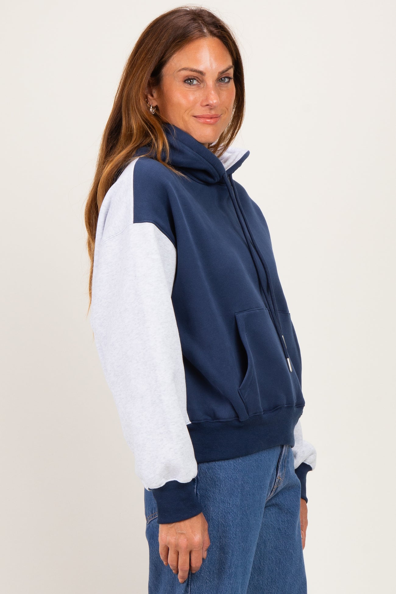 Navy Colorblock Pullover Hoodie