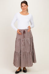 Brown Gingham Tiered Maternity Maxi Skirt
