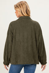Olive Oversized Corduroy Maternity Zipper Jacket