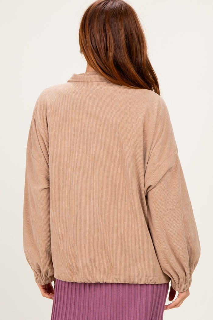 Khaki Oversized Corduroy Zipper Jacket