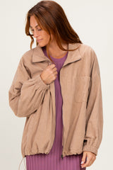 Khaki Oversized Corduroy Maternity Zipper Jacket