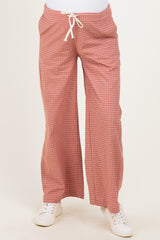 Mauve Drawstring Checker Plaid Maternity Pants