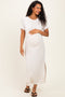 Oatmeal/ Ivory Striped Short Sleeve Maternity Midi Dress