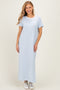 Ivory/ Light Blue Striped Short Sleeve Maxi Dress