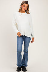 Ivory Waffle Knit Side Slit Maternity Sweater
