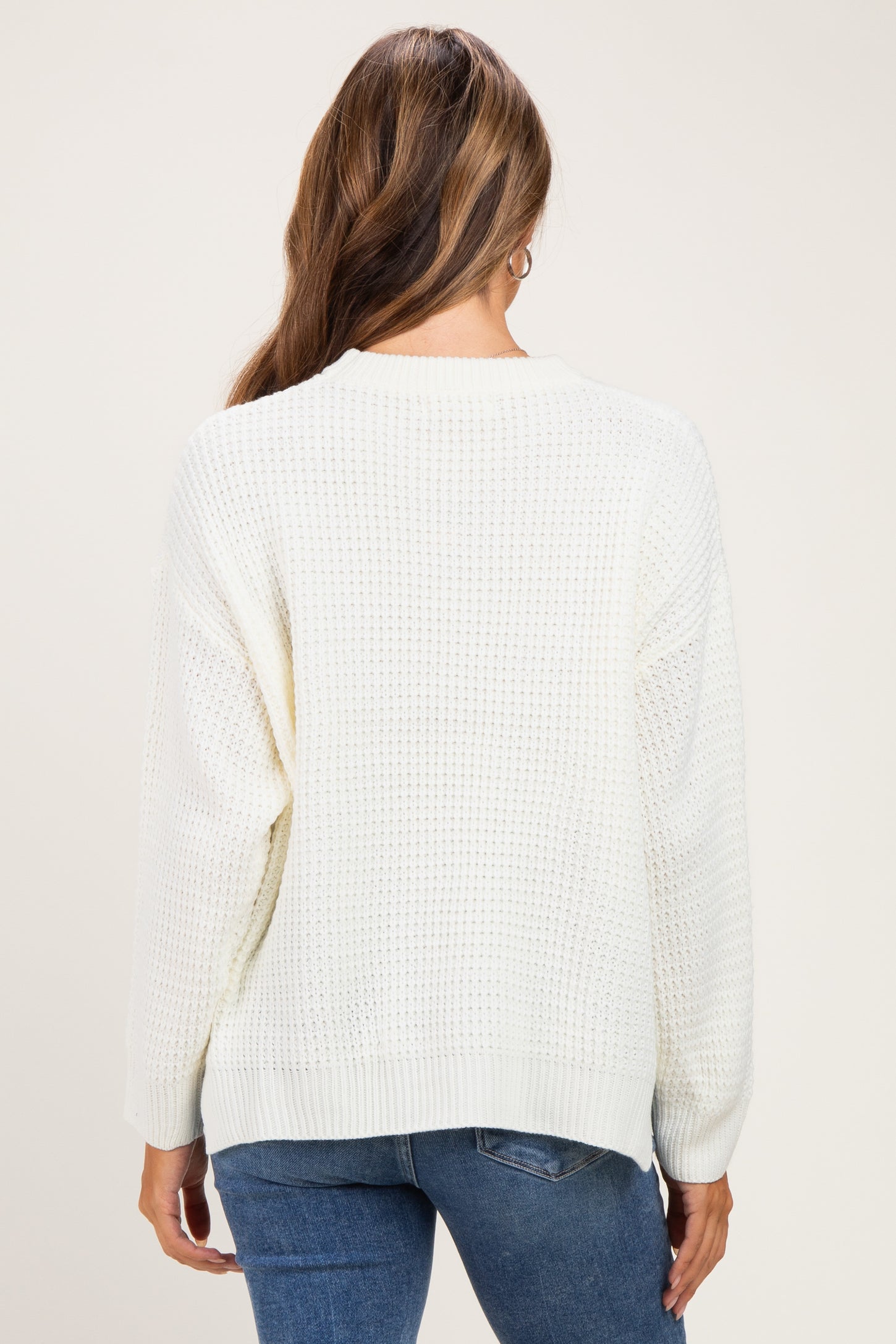 Ivory Waffle Knit Side Slit Maternity Sweater