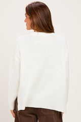 Ivory Waffle Knit Side Slit Sweater