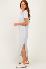 Ivory/ Heather Grey Striped Short Sleeve Maxi Dress