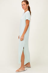 Ivory/ Mint Striped Short Sleeve Maxi Dress
