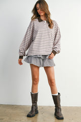 Mauve Striped Long Sleeve Polo Top