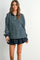 Navy Striped Long Sleeve Polo Top
