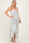 Cream Hi-Lo Spaghetti Strap Paisley Ruffle Maxi Dress