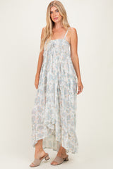 Cream Hi-Lo Spaghetti Strap Paisley Ruffle Maxi Dress