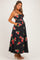 Black Floral Thin Strap Maternity Midi Dress