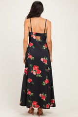 Black Floral Thin Strap Midi Dress