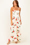 Cream Floral Thin Strap Midi Dress