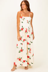 Cream Floral Thin Strap Maternity Midi Dress