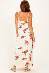Cream Floral Thin Strap Midi Dress