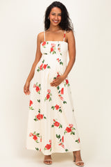Cream Floral Thin Strap Maternity Midi Dress