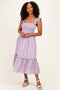 Lavender Plaid Smocked Ruffle Accent Midi Dress