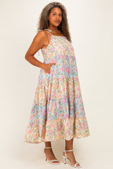 Pink Floral Colorblock Tiered Plus Maxi Dress