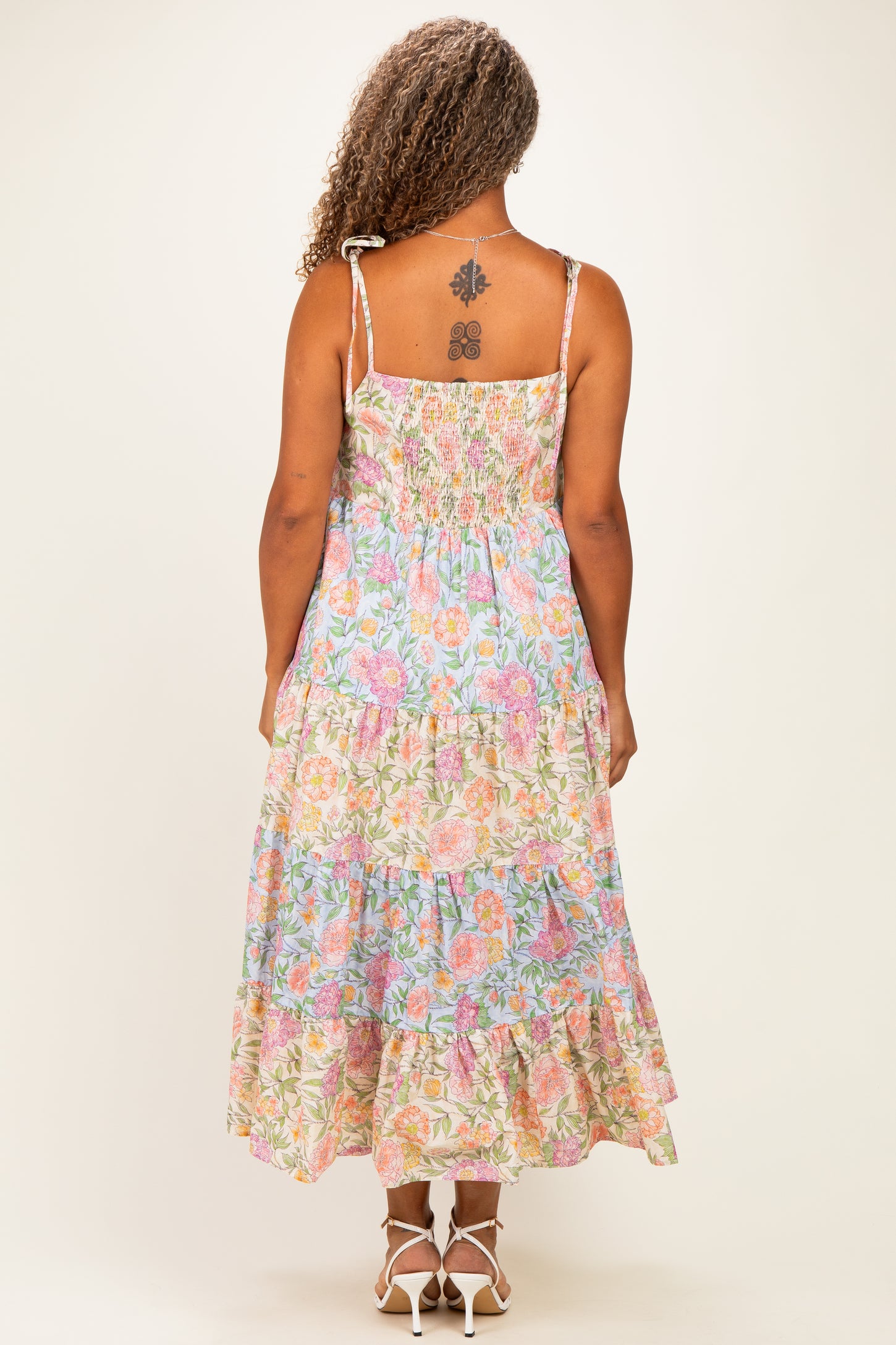 Pink Floral Colorblock Tiered Plus Maxi Dress
