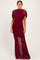 Burgundy Draped Bodice Ruched Mesh Maxi Dress