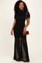 Black Draped Bodice Ruched Mesh Maxi Dress