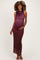 Burgundy Ombre Mesh Ruched Sleeveless Maternity Midi Dress