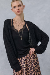Black Dolman Sleeve Boho Cable Knit Maternity Cardigan