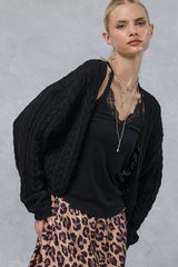 Black Dolman Sleeve Boho Cable Knit Maternity Cardigan