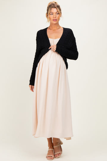 Black Dolman Sleeve Boho Cable Knit Maternity Cardigan