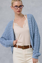 Blue Dolman Sleeve Boho Cable Knit Maternity Cardigan