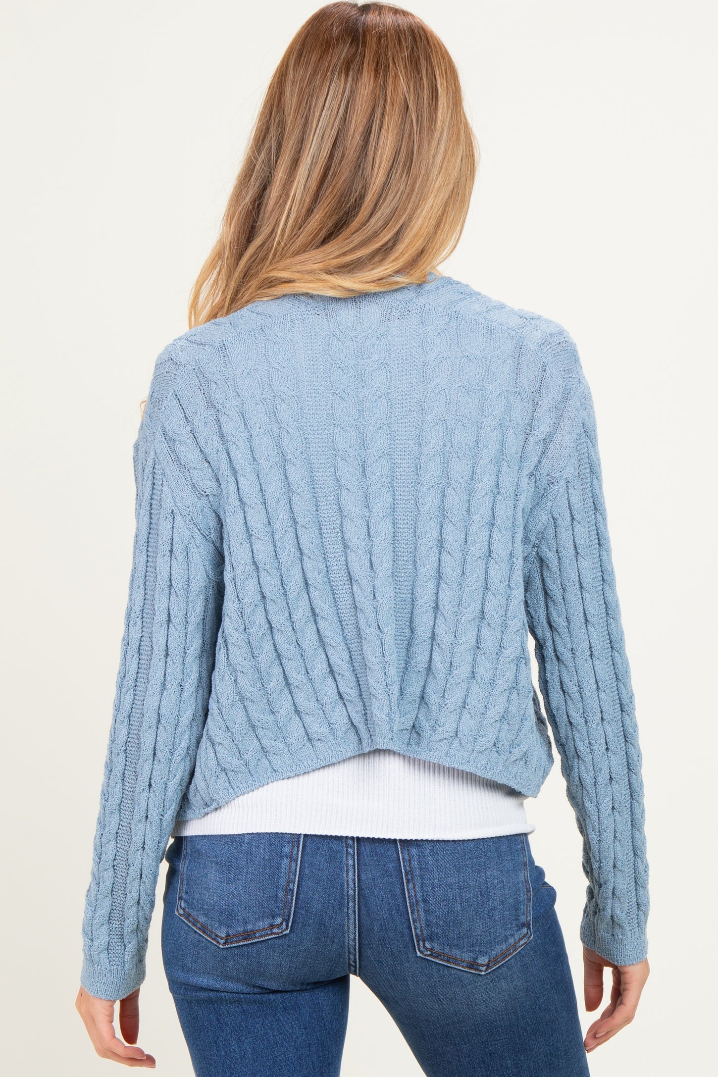 Blue Dolman Sleeve Boho Cable Knit Maternity Cardigan