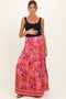 Fuchsia Floral Tiered Smocked Waistband Maternity Maxi Skirt