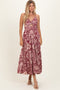 Wine Floral V-Neck Twist Front Cut Out Maxi Dress