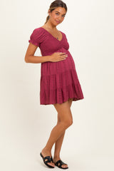 Dried Rose Smocked Eyelet Lace Maternity Mini Dress