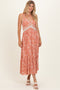 Creamsicle Floral V-Neck Lace Trim Maxi Dress